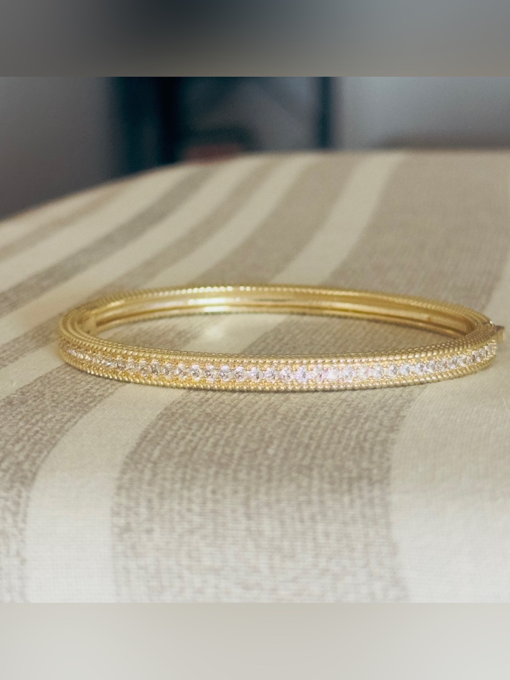 14k Plated Pavé CZ and Milgrain Clasp Bangle